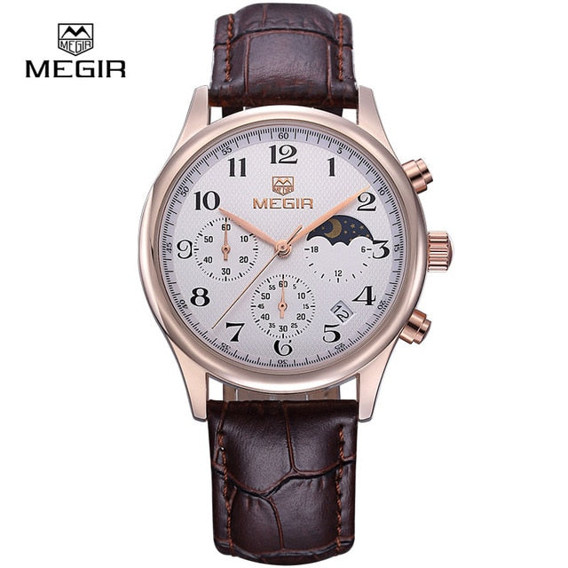 Megir fashion leather quartz watch