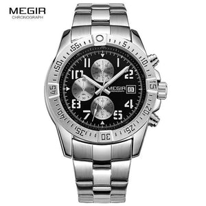 Megir Mens Chronograph Stainless Steel Quartz Watches