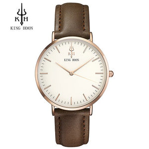 KING HOON Brand Leather Analog Quartz Watch Men