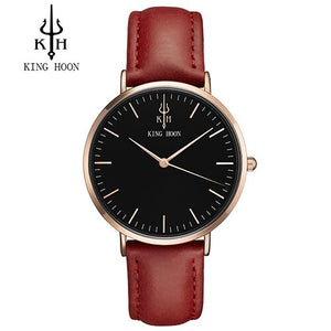 KING HOON Brand Leather Analog Quartz Watch Men