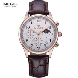 Megir fashion leather quartz watch