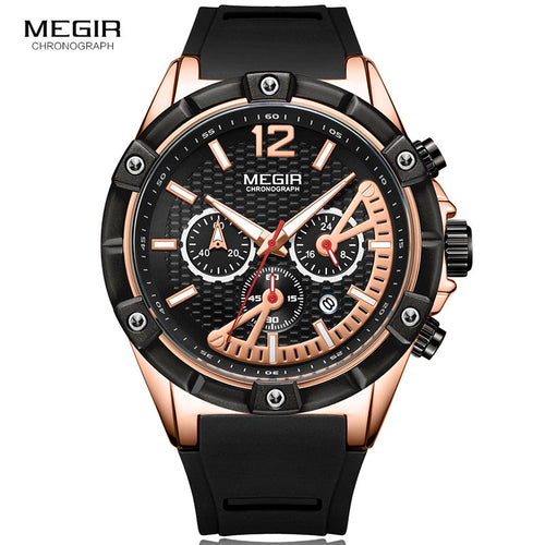Megir Men's Rose Gold Chronograph Quartz Wrist Watches
