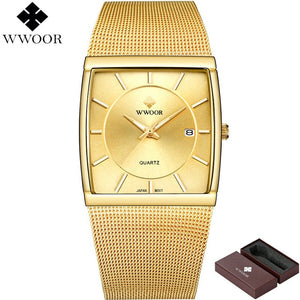 WWOOR Men Watches  Luxury Square Clock