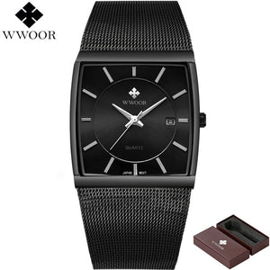 WWOOR Men Watches  Luxury Square Clock